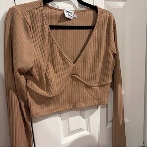 Princess Polly Camel Ribbed Crop Top